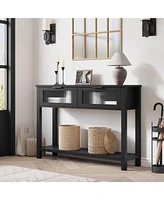 gaomon 43'' Narrow Console Table with Glass Drawers 2 Tier Sofa Table Entryway Table w/Storage Wood Console Table Side Table