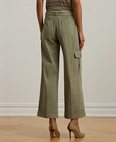 Lauren Ralph Women's Pleated Cotton Twill Wide-Leg Cargo Pants