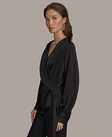 Donna Karan New York Women's Faux-Wrap Long-Sleeve Top