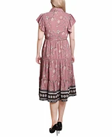 Ny Collection Petite Short Sleeve Tiered Border Print Dress