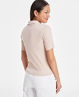 On 34th Women's Elbow-Sleeve Ribbed Polo Top, Exclusively at Macy's