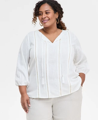 Jm Collection Plus Pleated Split-Neck Top, Exclusively at Macy's