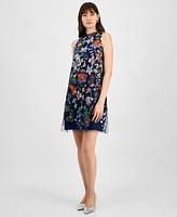 Anne Klein Women's Floral-Embroidered Tulle Shift Dress