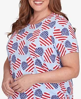 Alfred Dunner Plus Flag Heart Top with Side Ruching