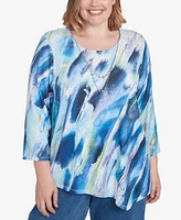 Alfred Dunner Plus Classic Diagonal Brushstroke Top with Necklace