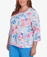 Alfred Dunner Plus Classic Floral Spray Crew Neck Top