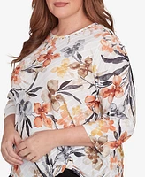 Alfred Dunner Plus Classic Watercolor Floral Crew Neck Top