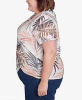 Alfred Dunner Plus Warm Palm Tree Short Sleeves Top