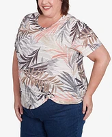 Alfred Dunner Plus Warm Palm Tree Short Sleeves Top