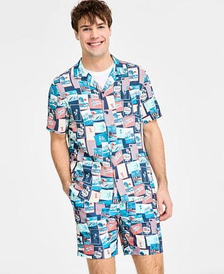 Original Penguin Men's Slim-Fit Tropical-Print Button-Down Camp Shirt