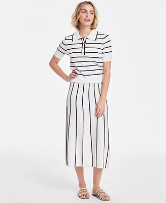 On 34th Women's Striped Pull-On Midi Sweater Skirt, Exclusively at Macy's