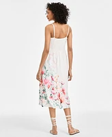 Juniors' Scalloped-Neck Placed Floral Midi Dress