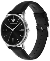 Emporio Armani Men's Black Leather Strap Watch 39mm Gift Set