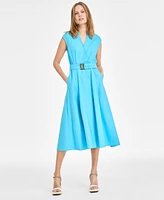 Karl Lagerfeld Paris Women's Belted V-Neck Midi Dress