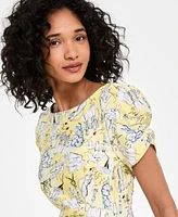 Karl Lagerfeld Paris Women's Printed Ruched-Sleeve Dress
