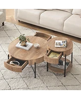 gaomon Round Coffee Table with Drawers Farmhouse Coffee Table with Storage Wood Accent Center Table Natural Coffee Table for Living Room