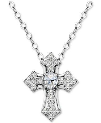 Giani Bernini Cubic Zirconia Cross Pendant Necklace in Sterling Silver, 16" +2" extender, Exclusively at Macy's