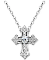 Giani Bernini Cubic Zirconia Cross Pendant Necklace in Sterling Silver, 16" +2" extender, Exclusively at Macy's