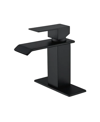 Waterfall Spout Bathroom Sink Faucet, Single Handle 1/3 Hole Deck Mount Basin Hot & Cold Water Tap for Bathroom Lavatory