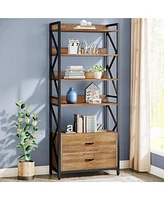 Tribesigns Bookshelf with Drawers, 70.8" Industrial Bookcase with 2 Drawers, 5 Shelf Open Shelf for Storage, Wood Book Shelf for Living Room, Bedroom,