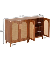 Tribesigns Set of 2 Accent Cabinet,59 Inch Rattan Sideboard Buffet Cabinet for Dining Room, Living Room, Kitchen