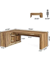 Tribesigns 72.8" L-Shaped Desk, Large Executive Desk with 47.24" Cabinet, Office Desk with Storage Shelves, Farmhouse Wood Computer Desk for Home Offi