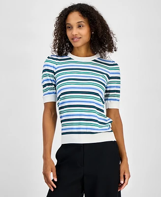 T Tahari Women's Striped Puff-Sleeve Sweater