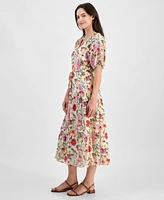 julia jordan Women's Printed Short-Bubble-Sleeve Midi Dress