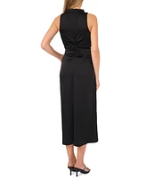 CeCe Women's Satin Ruched Side-Split Midi Dress