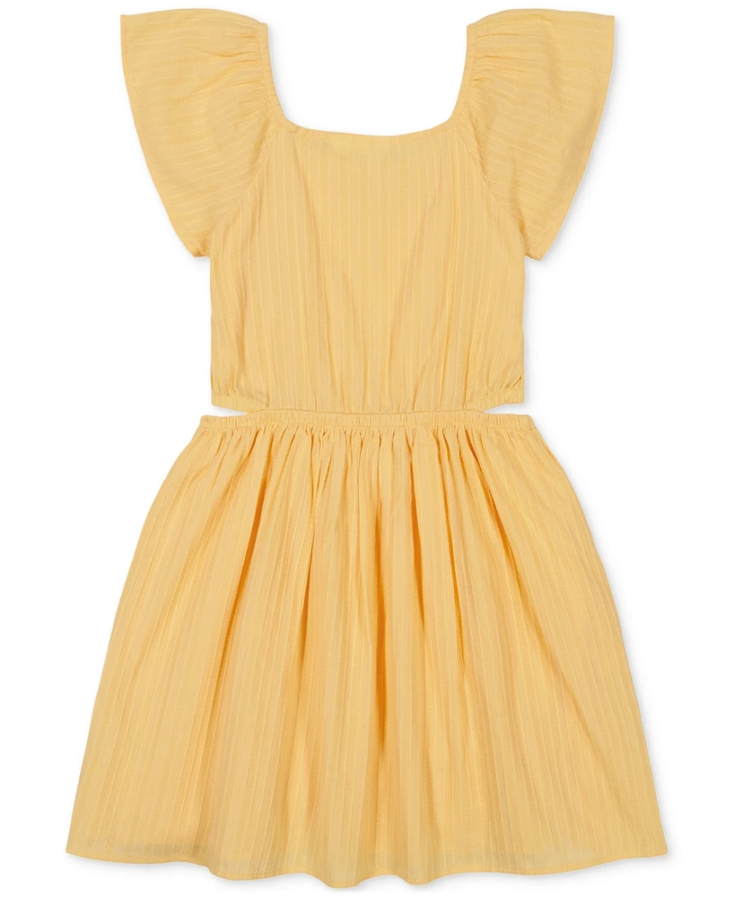 Roxy Big Girls Cotton Surf Break Jacquard Flutter-Sleeve Dress
