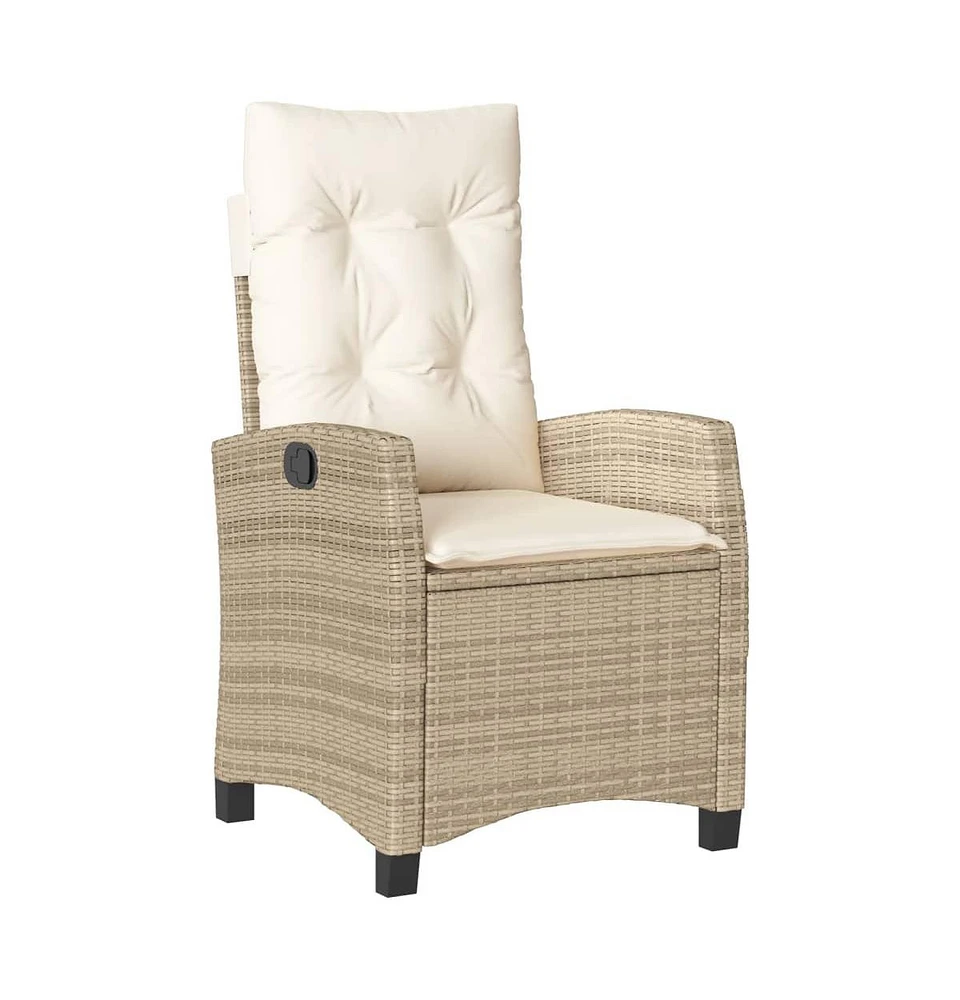 Reclining Patio Chair with Cushions Beige Poly Rattan