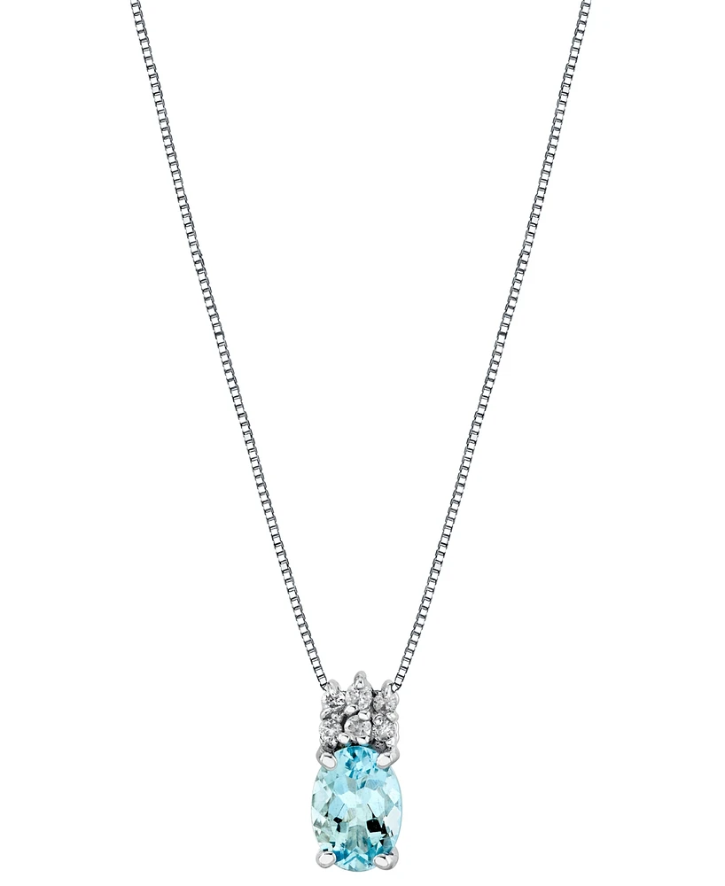 Aquamarine (3/4 ct. t.w.) & Diamond Accent Oval Cluster 18" Pendant Necklace in 14k White Gold