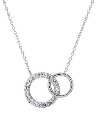 Macy's Lab Grown White Sapphire (1/4 ct. t.w.) Double Circle Pendant 18" Necklace in Sterling Silver