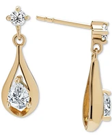 Macy's Lab Grown White Sapphire (9/10 ct. t.w.) Round & Pear Shaped Dangle Earrings in 14K Gold Over Sterling Silver