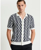 Ben Sherman Men's Tile Jacquard Resort Knitted Short Sleeve Shirt
