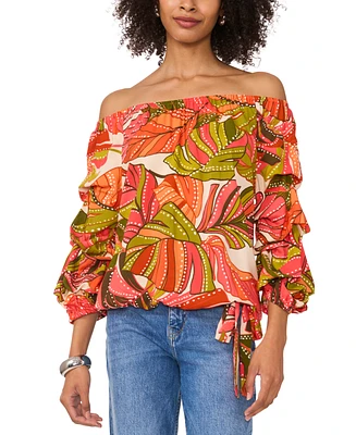 Vince Camuto Women's Printed Bubble-Sleeve Off-The-Shoulder Top