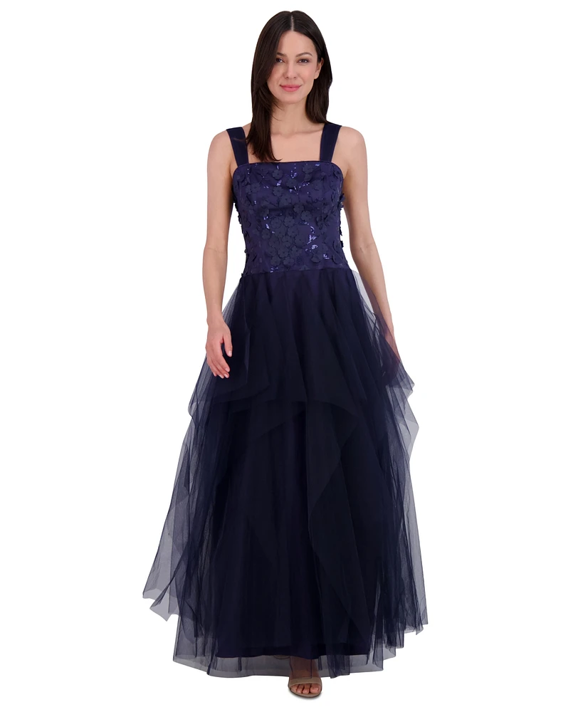 Eliza J Women's Embellished Flower Sleeveless Tulle Gown