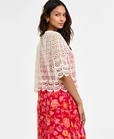 Liverpool Los Angeles Women's Crochet Lace Short-Sleeve Cotton Bolero Sweater