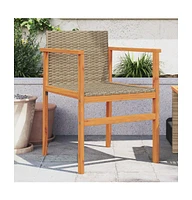 Patio Chairs 2 pcs Beige Poly Rattan&Solid Wood