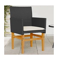 Patio Chairs with Cushions 2 pcs Black Poly Rattan&Solid Wood