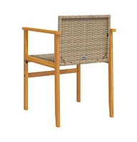 Patio Chairs with Cushions 2 pcs Beige Poly Rattan&Solid Wood