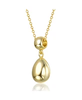Double Bead Drop Pendant Necklace White Gold Plated or 14K