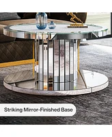 Tribesigns Mirrored Coffee Table, 29.5" Round Living Room Table, Modern 2-Tier Silver Coffee Table Center Table for Living Room
