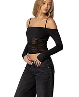 Edikted Womens Susie Off Shoulder Mesh Top