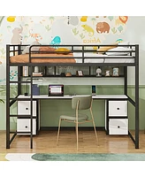 Slickblue Loft Bed with Desk, Drawers, and Bedside Tray for Space-Saving Organized Bedroom