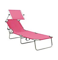 Folding Sun Lounger with Canopy Pink Aluminum