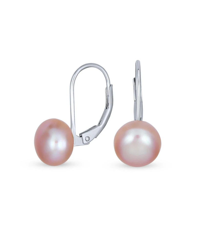 Bling Jewelry Simple Iridescent Peacock Freshwater Pearl Drop Ball Earrings Sterling Silver