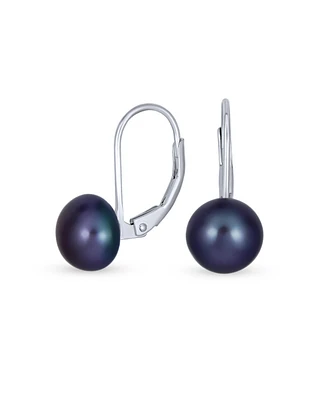 Bling Jewelry Simple Iridescent Peacock Freshwater Pearl Drop Ball Earrings in Sterling Silver