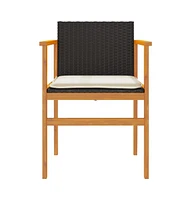 Patio Chairs with Cushions 2 pcs Poly Rattan&Solid Wood