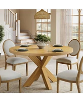 Tribesigns Round Dining Table for 4-6 People, 47.24-Inch Farmhouse Kitchen Table with Crossed Legs, Wood Circle Dinner Table Dining Room Table for Kit